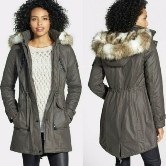 Olive Fur Collar Jacket Shelli Segal Laundry - Picture 1 of 9